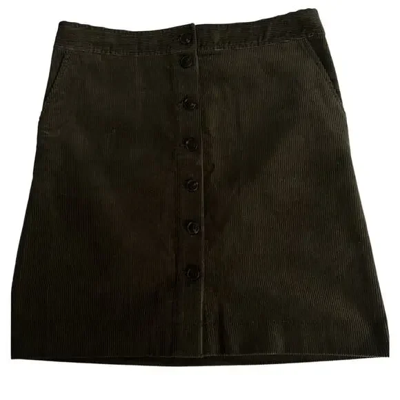 NWT Talbots Olive Moss Corduroy Button Down A-line Skirt Slash Pockets 10 Petite - Picture 1 of 8